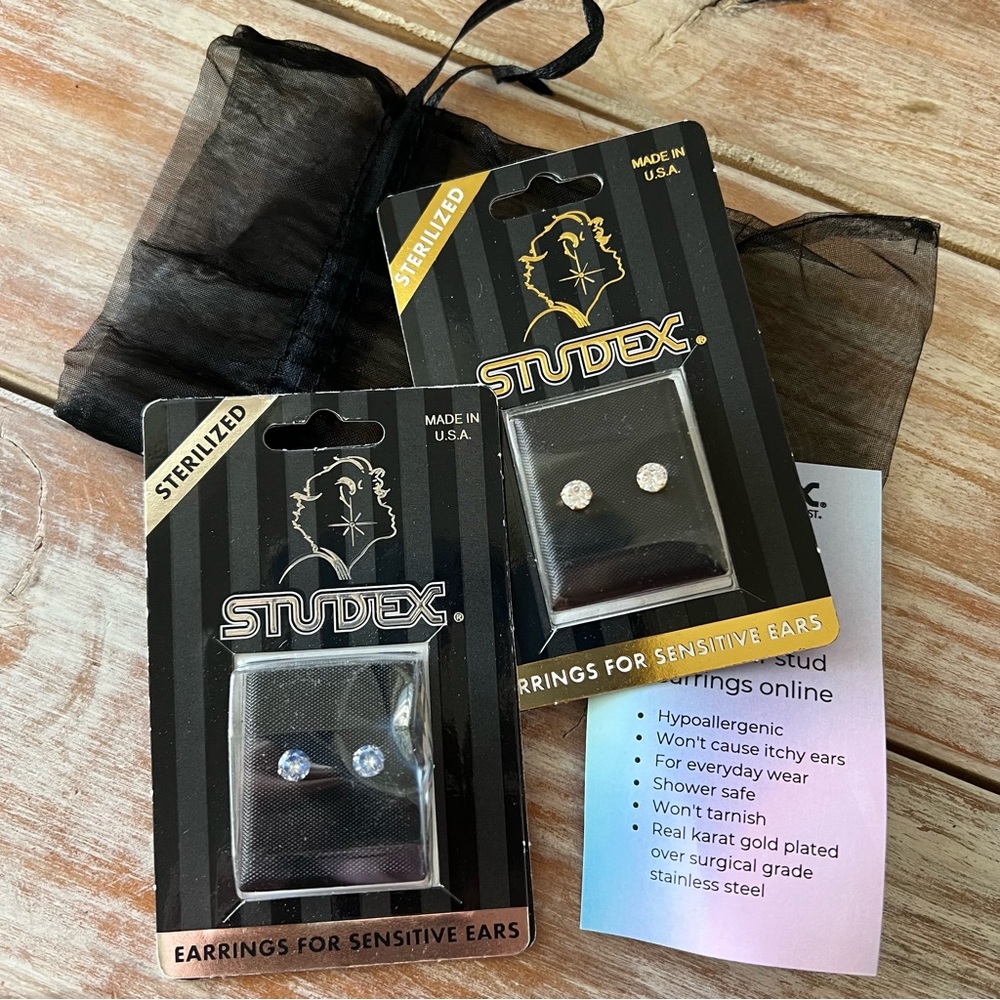 2 Pairs Studex Stud Earrings Piercings for Sensitive Ears
